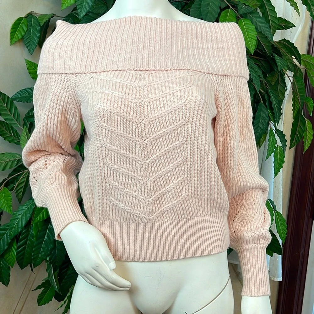 WHBM BLUSH OFF-THE-SHOULDER CABLE KNIT SWEATER - Picture 6 of 12